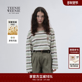 条纹舒适圆领薄T恤上衣 长袖 含亚麻 TeenieWeenie小熊奥莱秋季