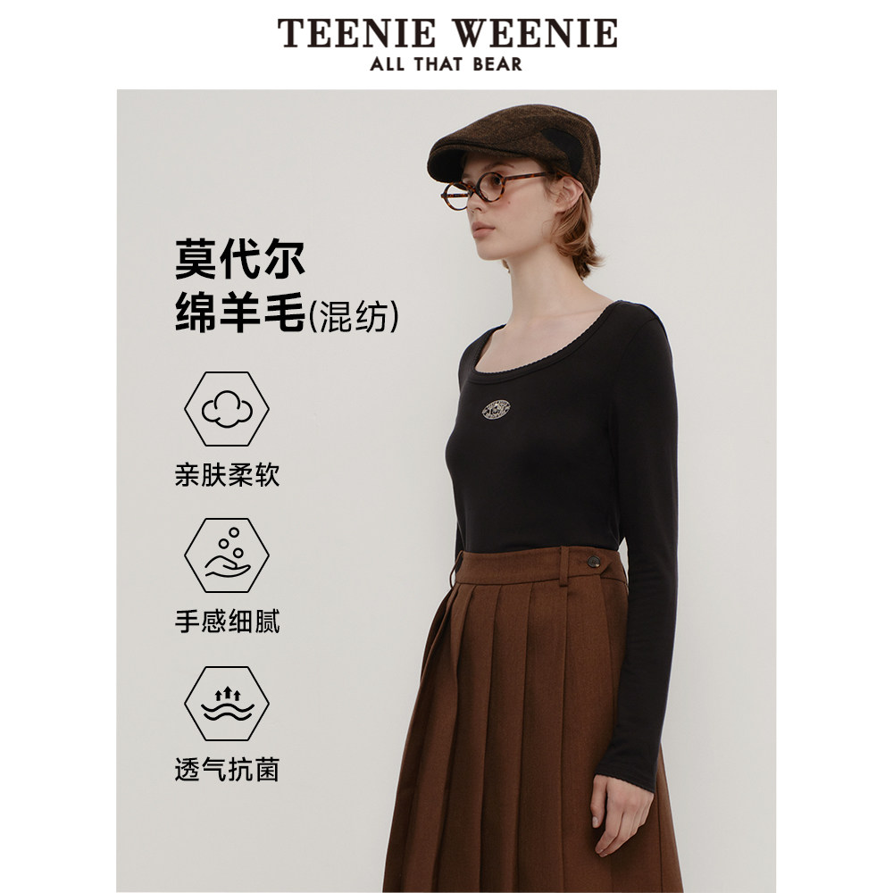 【轻暖柔】TeenieWeenie小熊奥莱女装秋季修身T恤低领打
