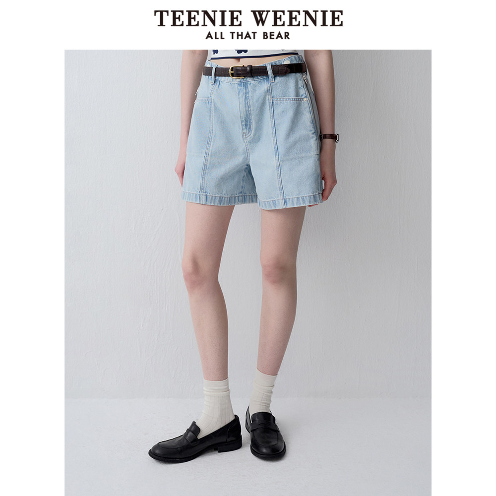 TeenieWeenie小熊奥莱夏季高腰牛仔短裤设计感时髦宽松