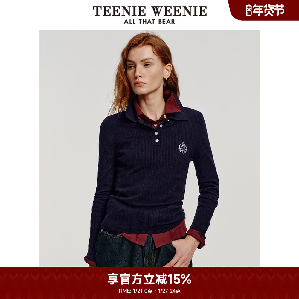 TeenieWeenie小熊奥莱早秋通勤毛衣慵懒风Polo领上衣女,女装/女士精品,毛衣,淘宝优惠券,粉丝福利购,淘宝优惠卷