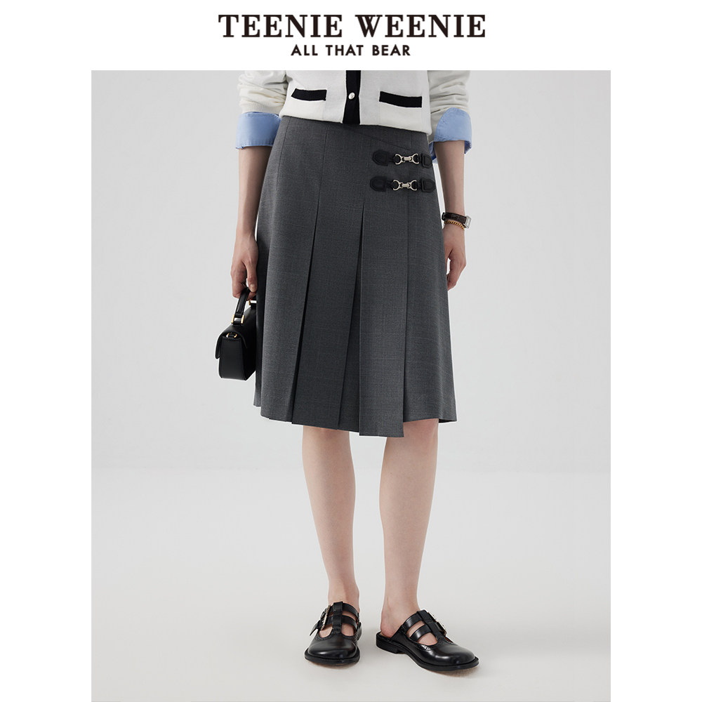 TeenieWeenie小熊奥莱早秋百褶中长款半身裙学院风裙女
