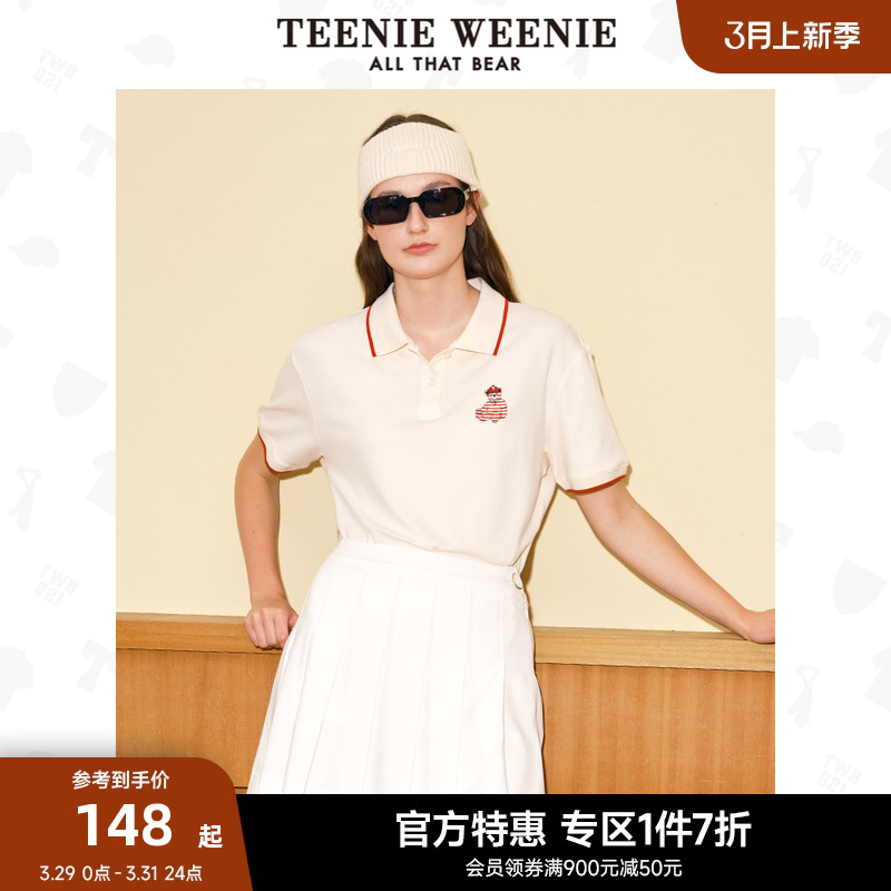 TeenieWeenie小熊奥莱夏季上衣女学院风复古宽松翻领POLO衫