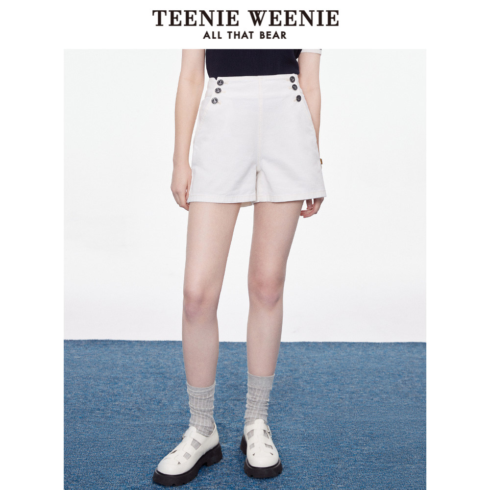 TeenieWeenie小熊奥莱夏季新款复古双纽扣休闲牛仔短裤子