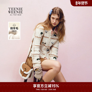 TeenieWeenie小熊奥莱毛针织衫冬季简约时尚手工钩花圆领开衫毛衣
