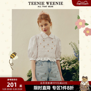 TeenieWeenie小熊奥莱甜美气质娃娃领泡泡袖 衬衫 女春 短袖