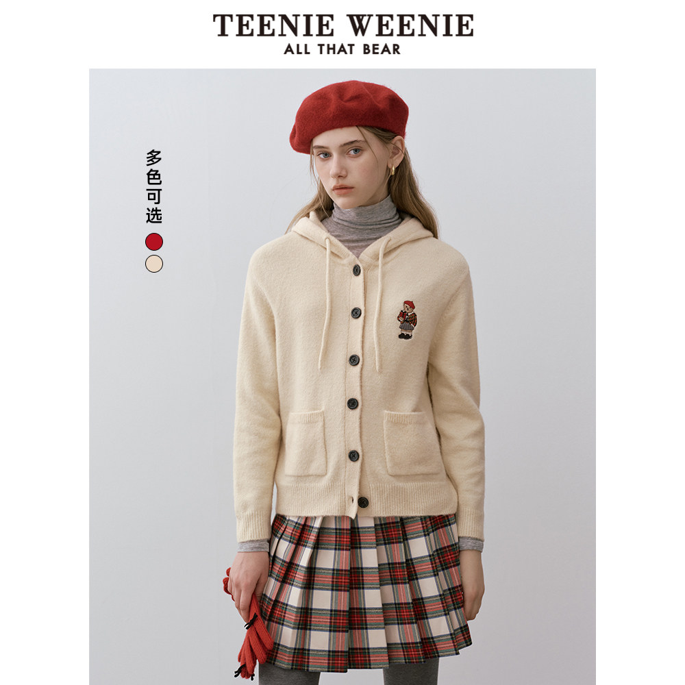 TeenieWeenie小熊奥莱冬季连帽针织开衫毛衣外套女时髦休