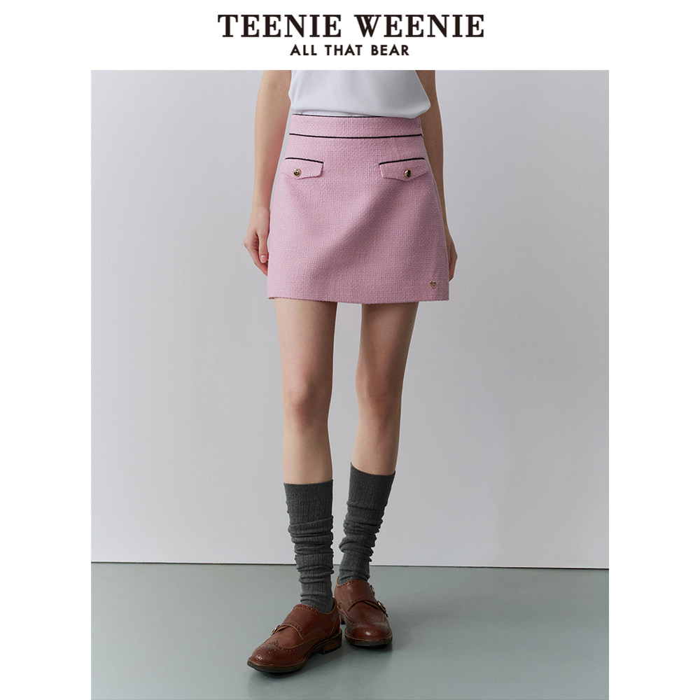 TeenieWeenie小熊奥莱秋季法式小香风包臀短裙粉色半身裙