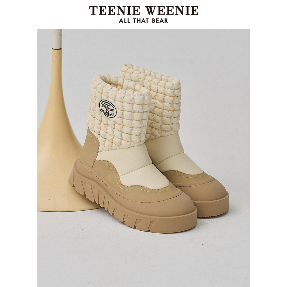 TeenieWeenie小熊奥莱撞色雪地靴女冬季拼接时尚一脚蹬女鞋子