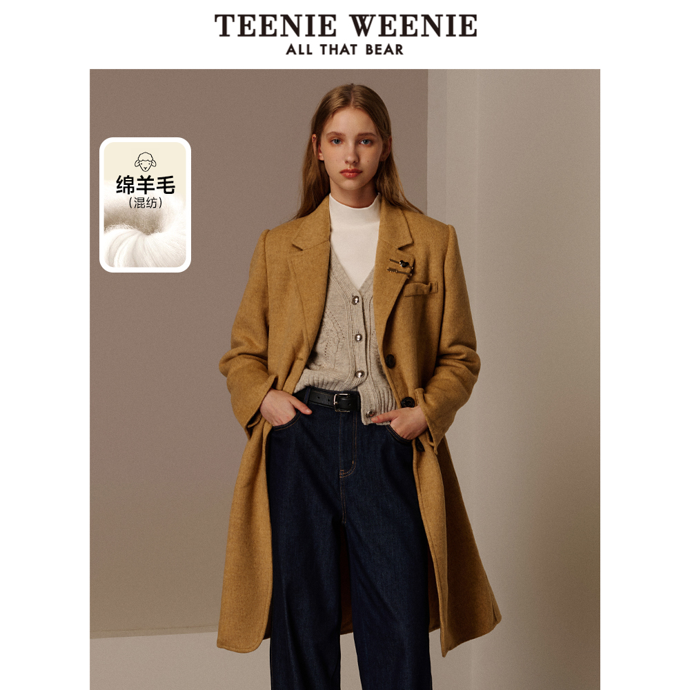【反季清仓】TeenieWeenie小熊奥莱气质简约毛呢大衣中长