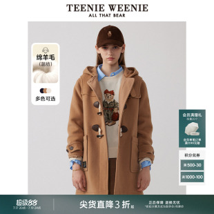 TeenieWeenie小熊奥莱女装质感牛角扣毛呢大衣绵羊毛中长款外套