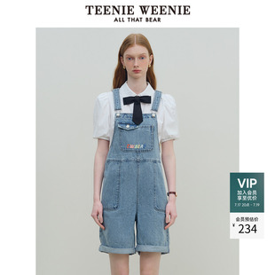 TeenieWeenie小熊奥莱女装夏装牛仔背带短裤简约通勤连体裤