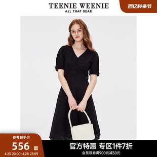 TeenieWeenie小熊奥莱浪漫清新连衣裙V领简洁气质裙子女夏季