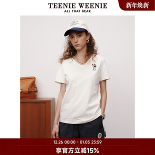 T恤刺绣休闲上衣女装 TeenieWeenie小熊奥莱基础款 舒适简约V领短袖