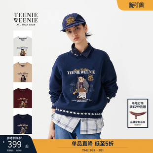 TeenieWeenie小熊卫衣冬季 格纹图案拼接刺绣时髦圆领内搭上衣