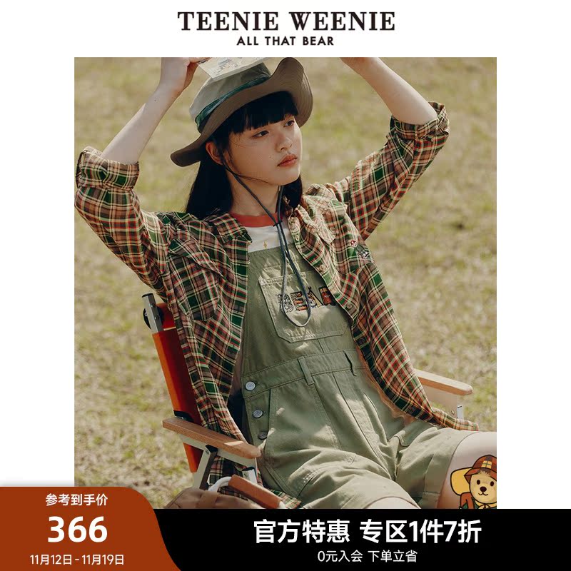 TeenieWeenie小熊2023夏季新款牛仔裤宽松时尚工装牛仔背带短裤女