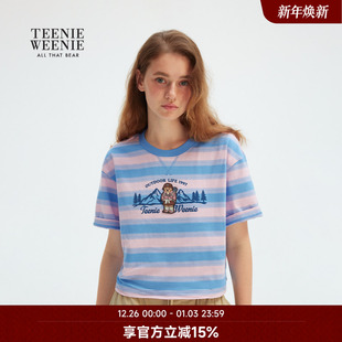 宽松舒适条纹圆领短袖 新款 T恤2025夏季 TeenieWeenie小熊奥莱短款