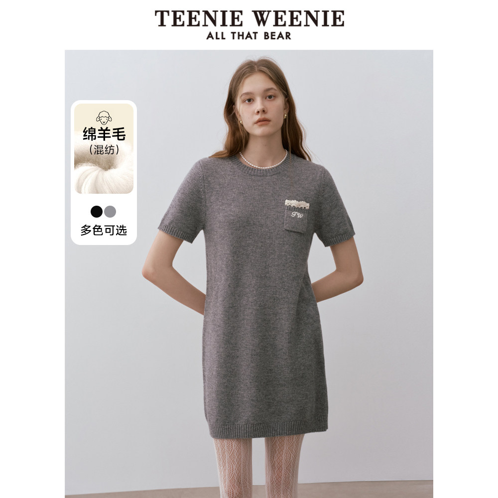 TeenieWeenie小熊奥莱连衣裙冬季休闲圆领短袖针织裙女