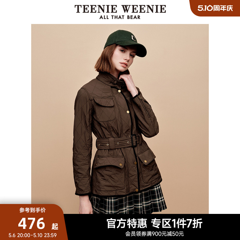 TeenieWeenie小熊奥莱秋冬新款时尚束腰修身酷飒风棉服保暖外套女