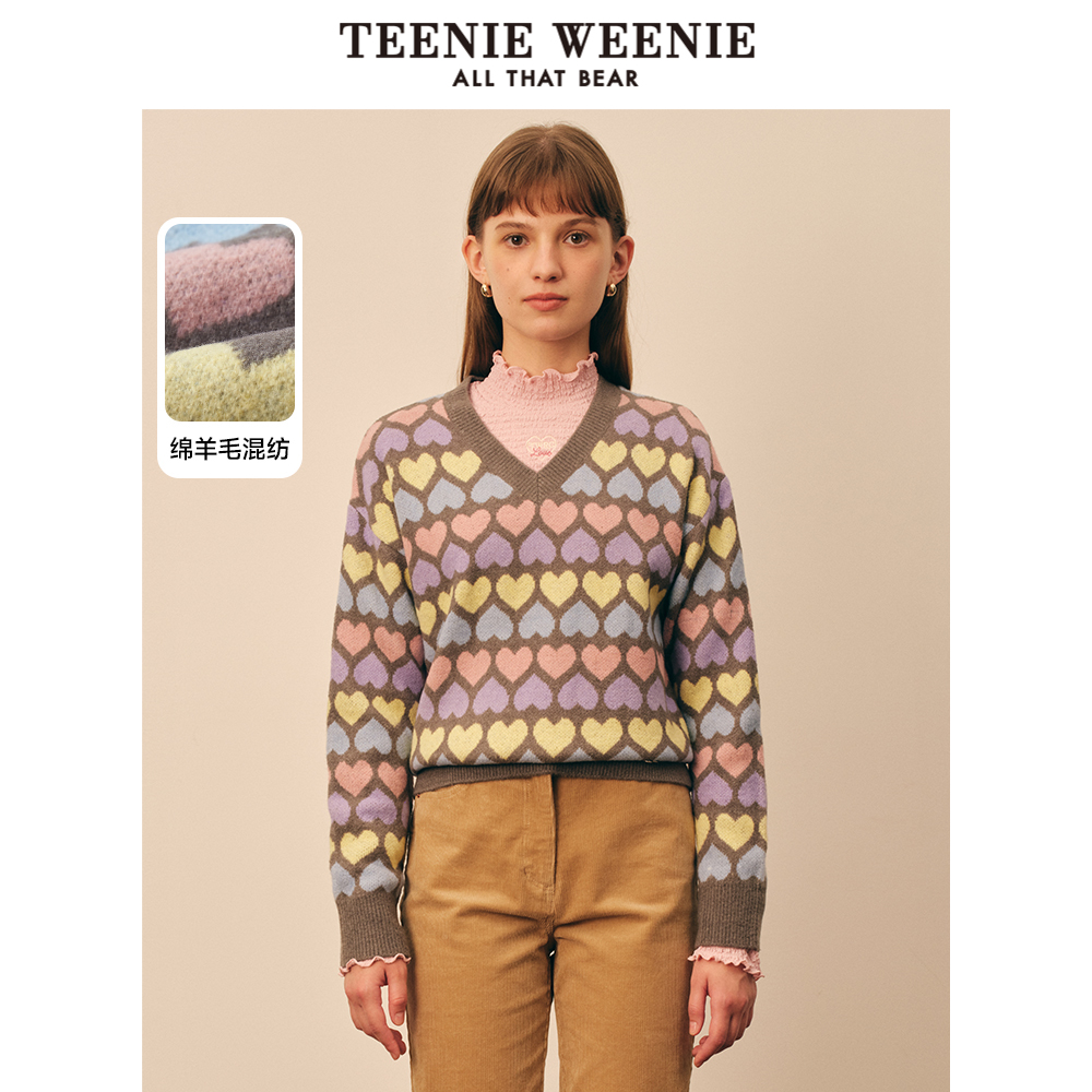 TeenieWeenie小熊奥莱春季V领套头针织毛衣宽松软糯多巴
