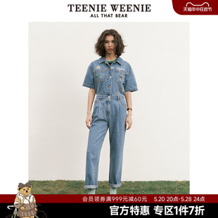 复古女装 TeenieWeenie小熊奥莱棉质半袖 连体牛仔长裤 直筒韩版