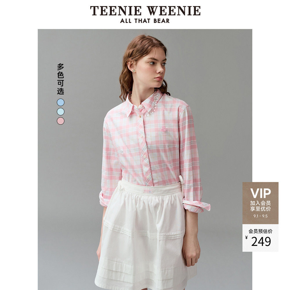 TeenieWeenie小熊女装格纹衬衫秋季学院休闲时尚通勤风舒适衬衣