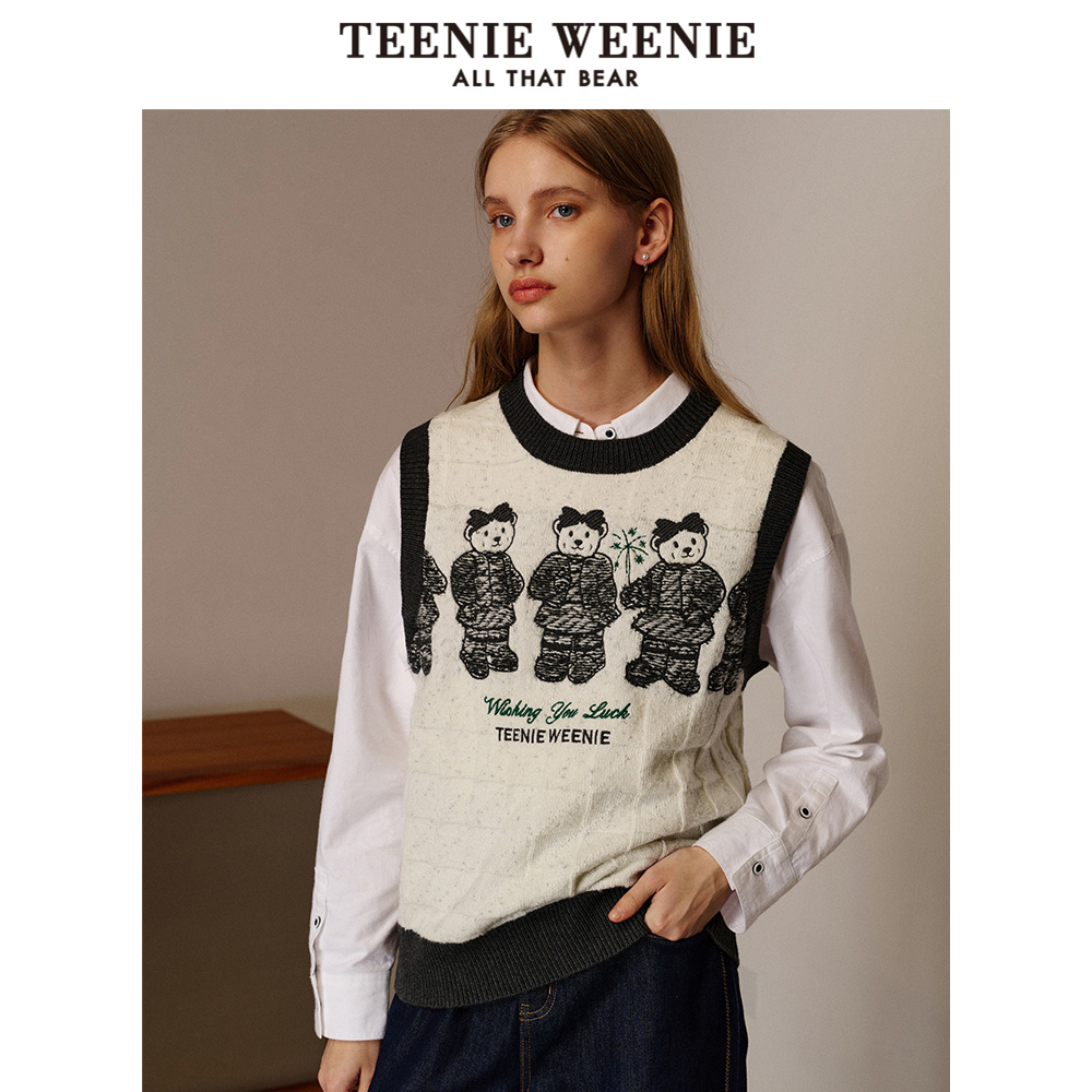 TeenieWeenie小熊奥莱春装可爱小熊奥莱提花毛衣背心针织