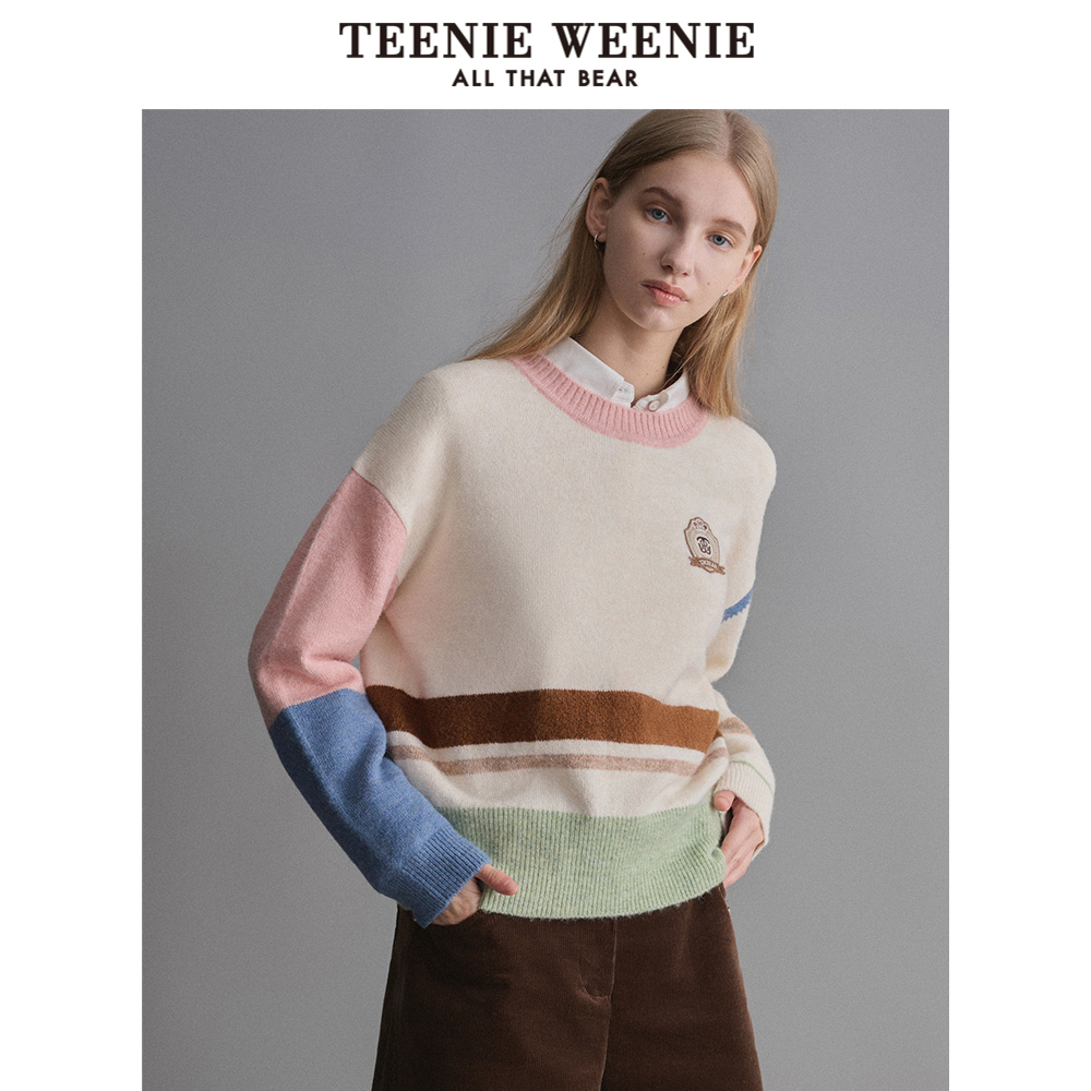 teenieweenie马卡龙撞色毛衣