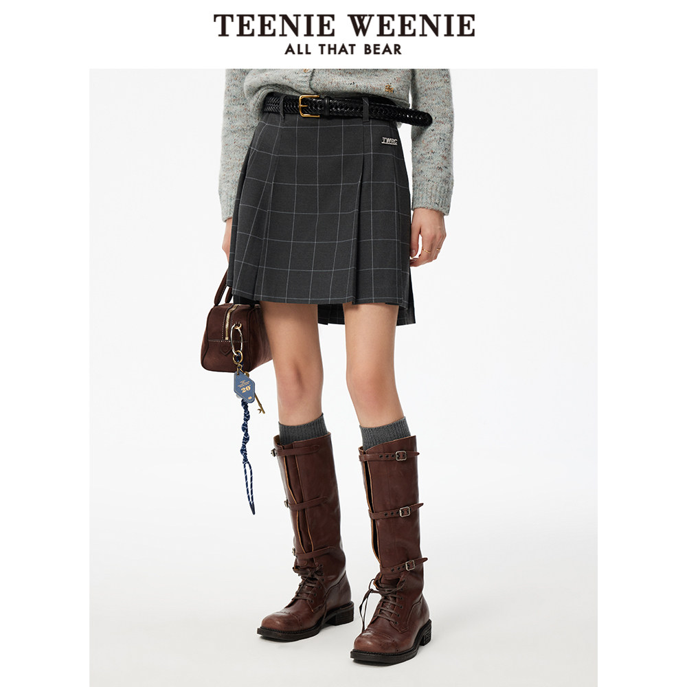 TeenieWeenie小熊奥莱女装格纹半身裙冬季学院风休闲百褶