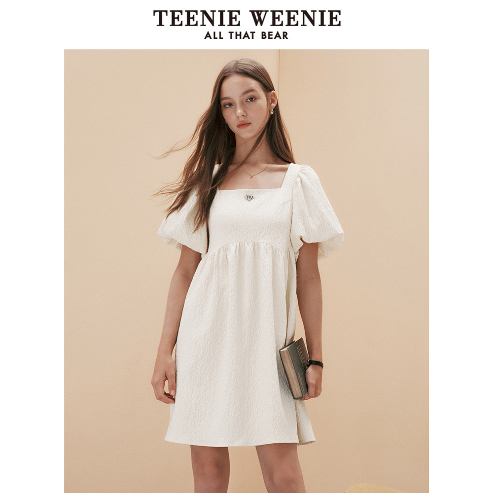 TeenieWeenie小熊奥莱夏季泡泡袖设计方领连衣裙淑女气质