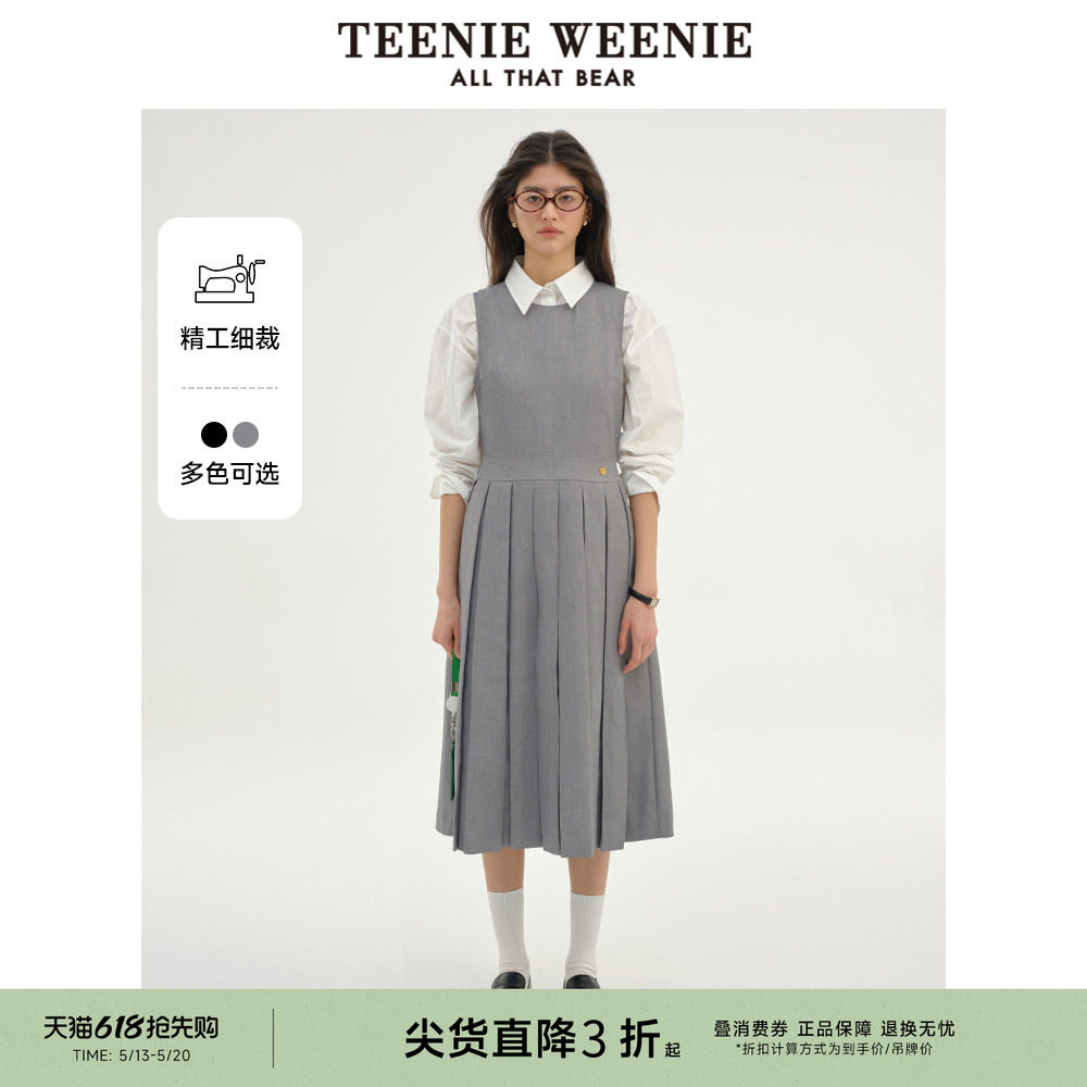 TeenieWeenie小熊奥莱女装时髦学院风长款连衣裙黑色收腰