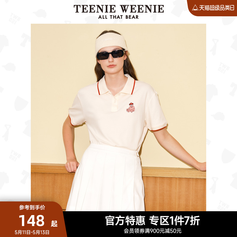 TeenieWeenie小熊奥莱夏季上衣女学院风复古宽松翻领POLO衫