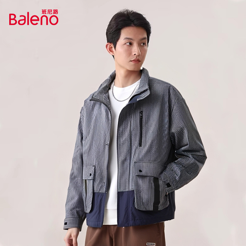 班尼路秋季新品男装休闲时尚前胸特色口袋拼接装饰舒适夹克男
