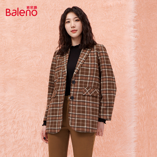 复古休闲高档格纹微宽松舒适西装 女装 外套百搭潮 新品 班尼路春秋季