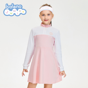 女童英文印花收腰拼色中大童polo连身裙 新款 班尼路童装 春装