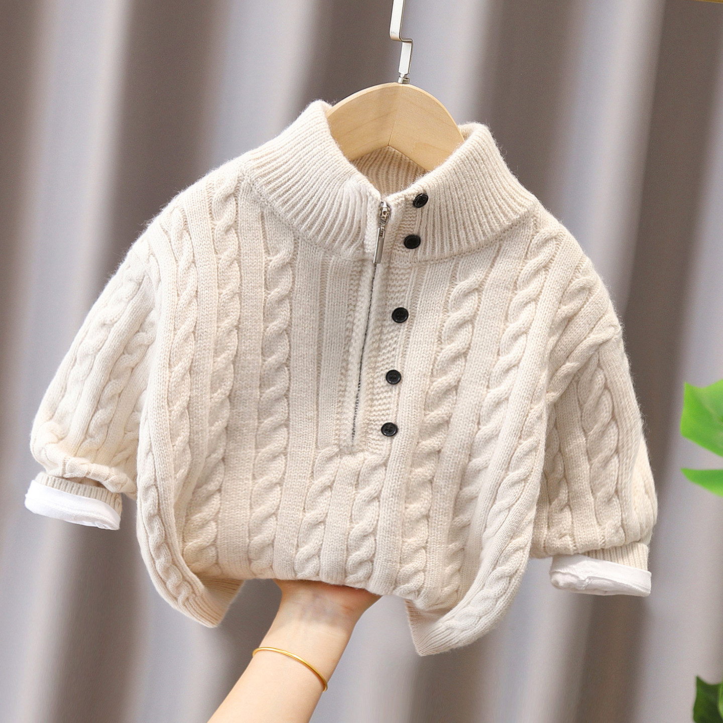 小童半高领开门襟拉链毛衣男女童2025秋冬宝宝上衣儿童麻花针织衫,童装/婴儿装/亲子装,毛衣/针织衫,淘宝优惠券,粉丝福利购,淘宝优惠卷