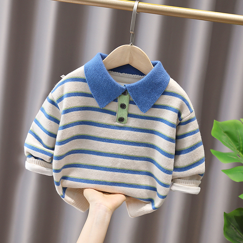 小童洋气翻领条纹毛衣针织衫潮