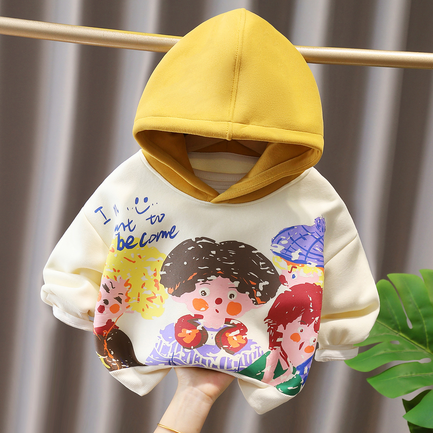 小童卡通连帽加绒卫衣男女童