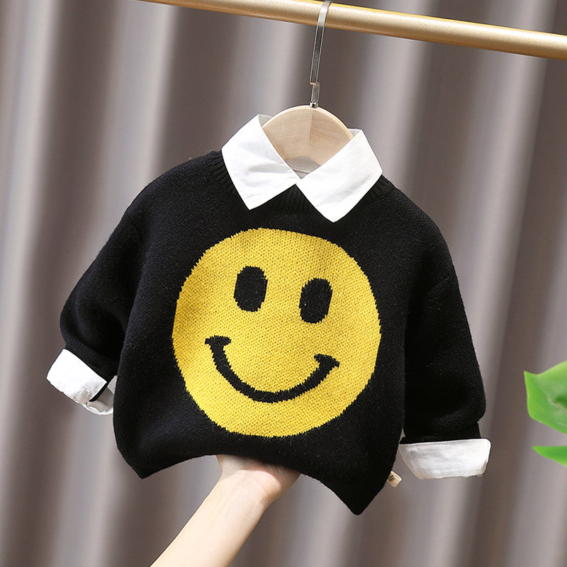 儿童笑脸卡通毛衣男女童2023秋冬韩版宝宝时髦线衣小童针织打底衫