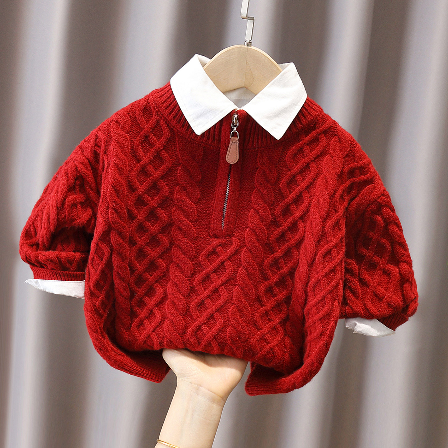 小童洋气麻花拉链领毛衣男女童2025秋冬装宝宝上衣儿童套头针织衫