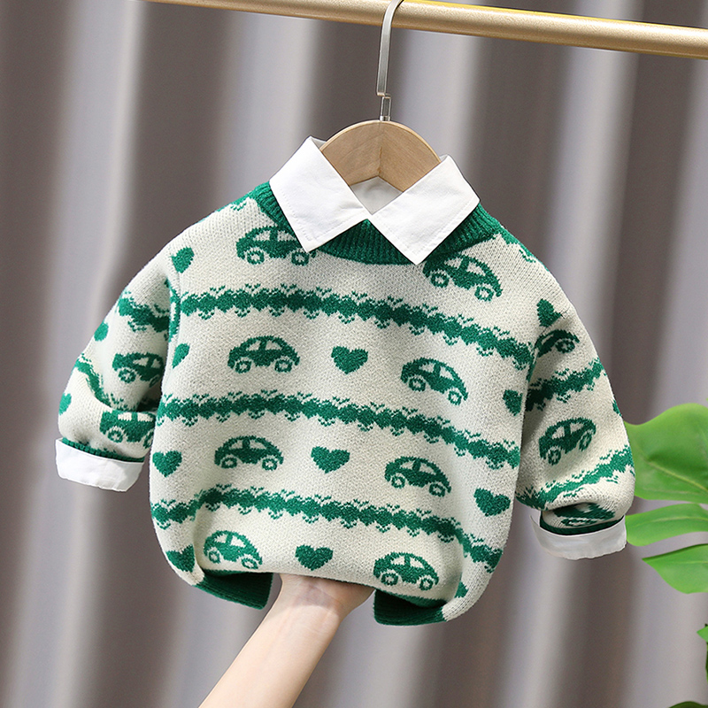 儿童可爱卡通汽车加厚毛衣