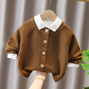 小童森系圆领针织开衫男女童2025秋冬装宝宝保暖毛衣韩版儿童外套