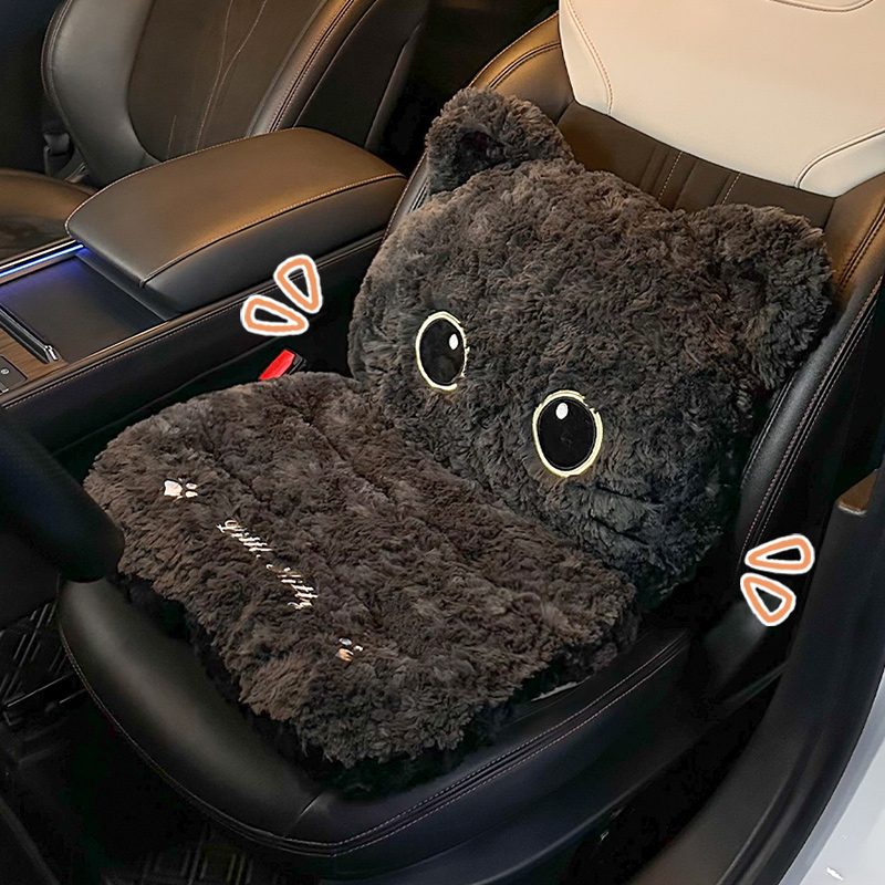 汽车坐垫冬季毛绒腰靠背一体可爱猫咪座椅加绒加热保暖车内座垫女