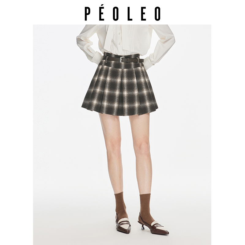 飘蕾复古英伦风格纹百褶半身裙女秋季新款高腰显瘦时髦A字裙