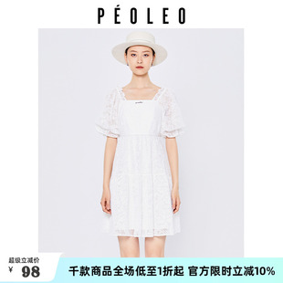温柔系木耳边方领娃娃裙 清仓 飘蕾白色甜美泡泡袖 连衣裙夏季