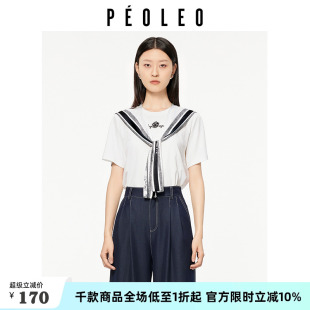 飘蕾圆领T恤女2025年夏新款 披肩上衣 百搭时尚 气质高级感印花短袖