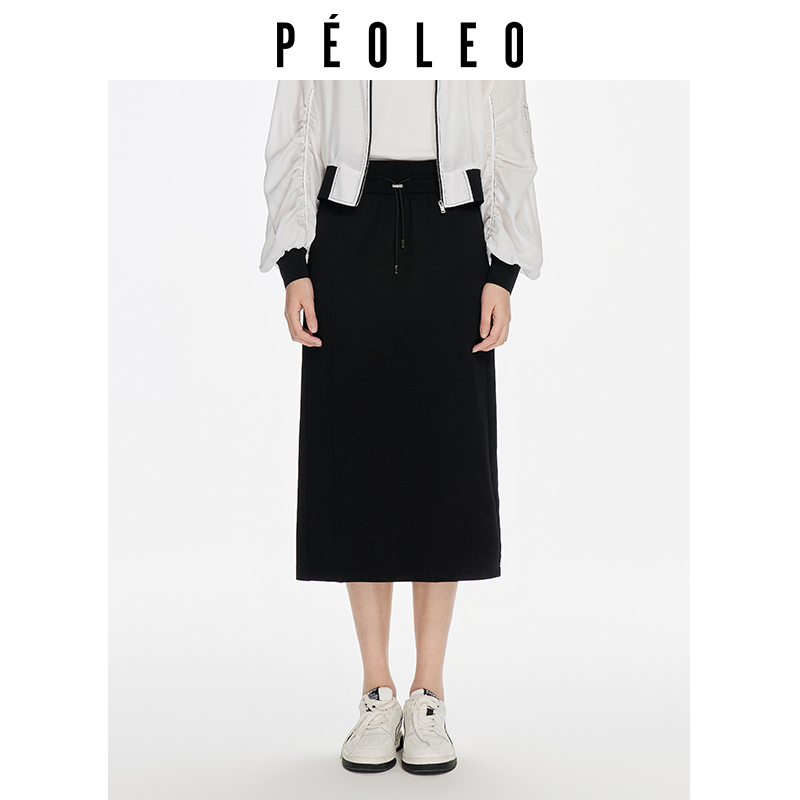 Peoleo/飘蕾商场同款高腰直筒半身裙秋冬新款包臀显瘦中长裙