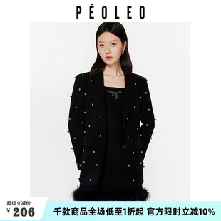 新款 女2028冬季 试上线后设计感条纹上衣 领拼色假针织开衫 飘蕾西装