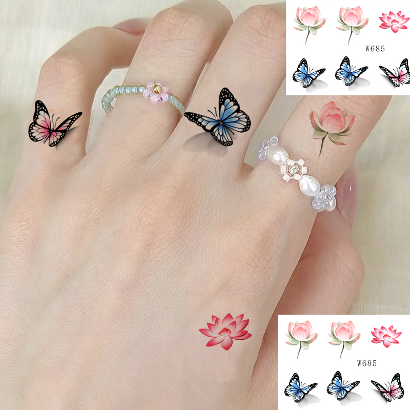 蝴蝶古风唯美荷花手指小图纹身贴可水洗高颜值防水纯欲风小清新1