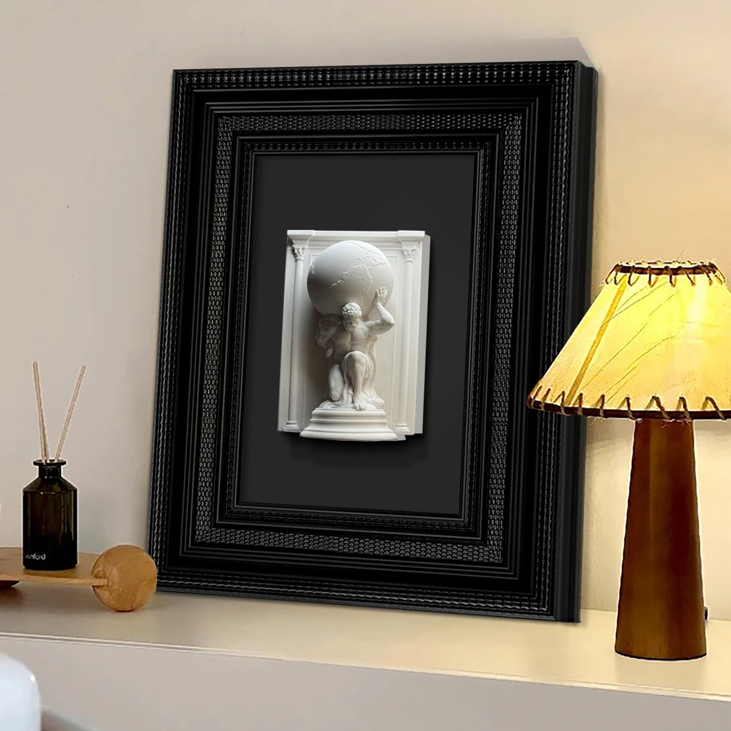 黑白极简立体浮雕石膏装饰画法式