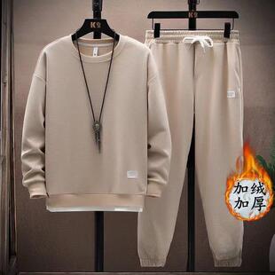 山东即墨源头工厂中山卫衣广州十三行华夫格加绒加厚男秋冬两件套